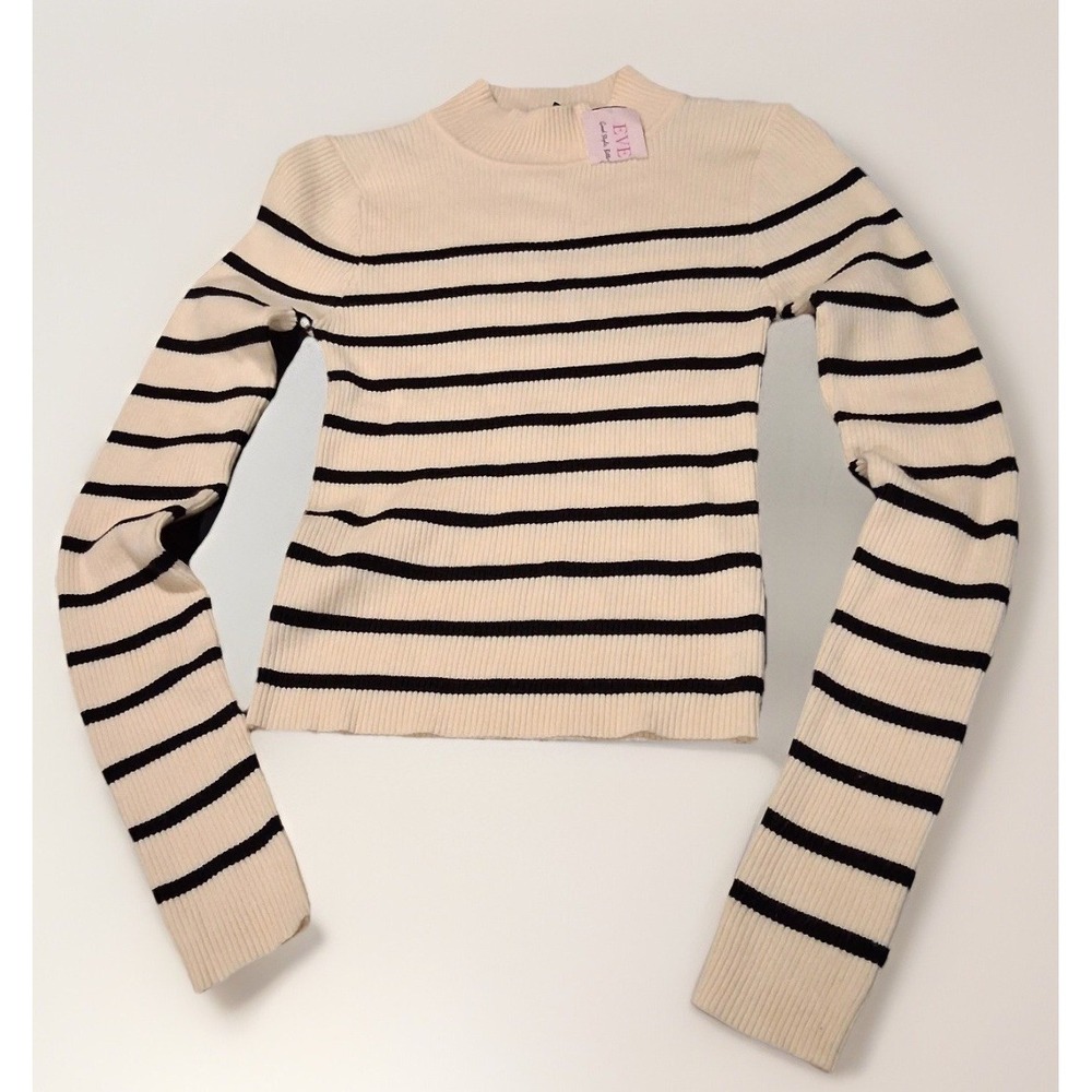 Love Tree Long Sleeve Striped Casual Top Sweater Ivory Ribbed Knit Small New